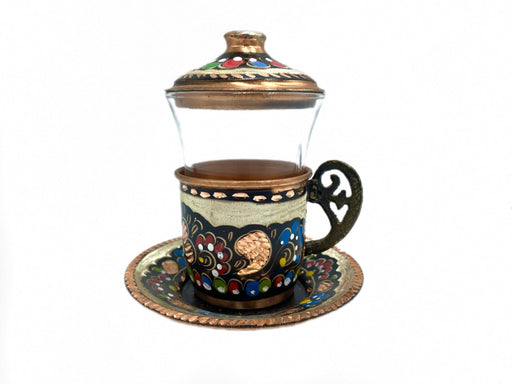 Lavina | Copper Turkish Tea Cup with Lid Erzincan Design