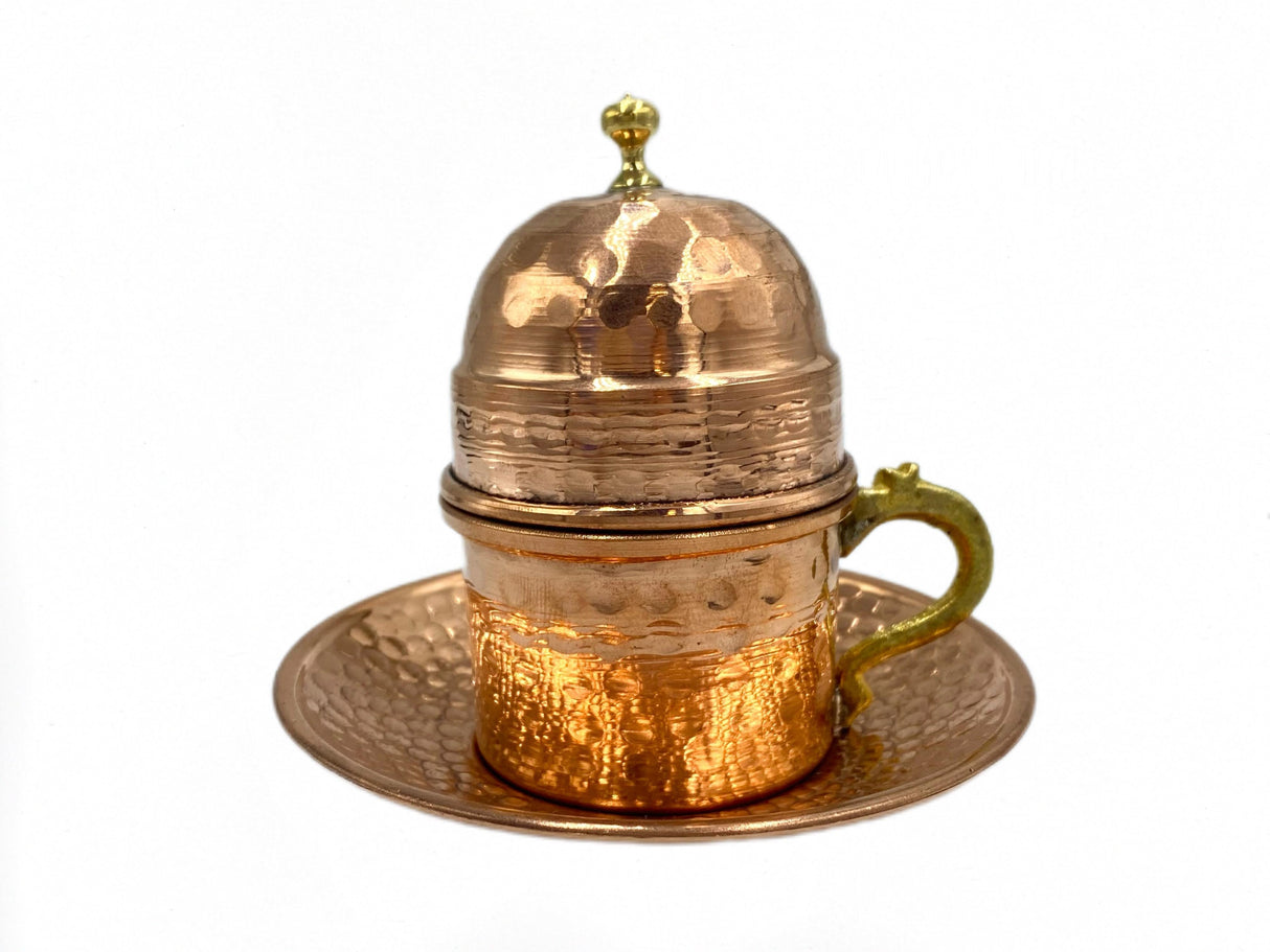 Lavina | Copper Turkish Coffee Cup with Lid and Plate (10 cm)