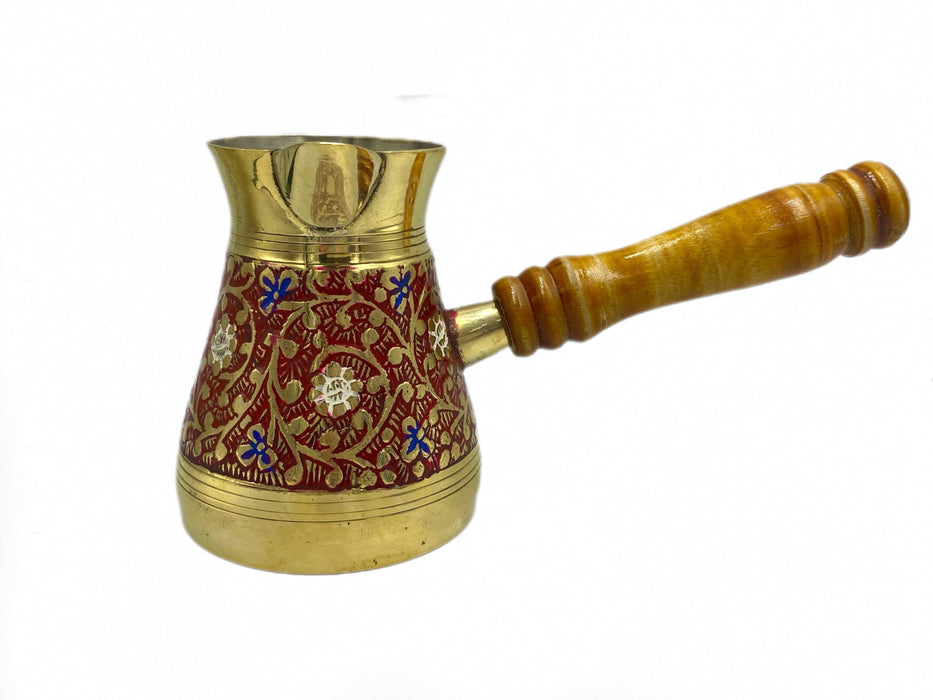 Lavina | Red Bronze Turkish Coffee Pot with Wooden Handle Indian Design (11 cm) Lavina Coffee Pot