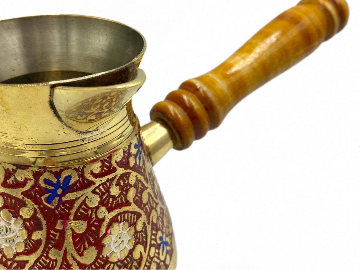 Lavina | Red Bronze Turkish Coffee Pot with Wooden Handle Indian Design (11 cm)