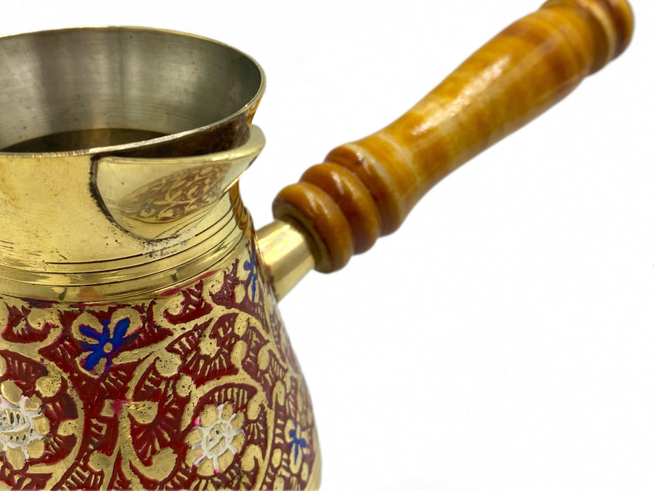 Lavina | Red Bronze Turkish Coffee Pot with Wooden Handle Indian Design (11 cm) Lavina Coffee Pot