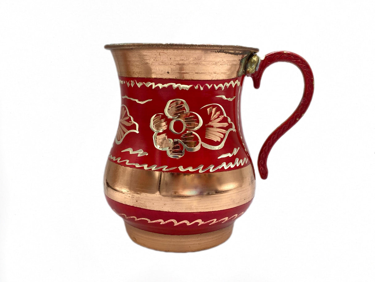 Lavina | Red Copper Cup with Flower Design (9.5 cm)