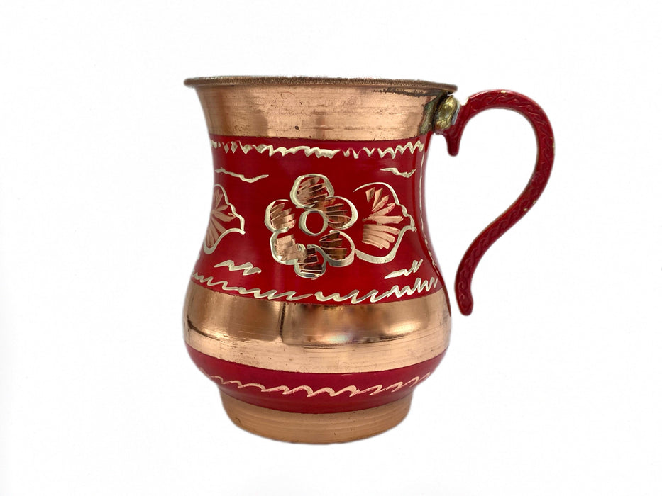 Lavina | Red Copper Cup with Flower Design (9.5 cm) Lavina Mugs