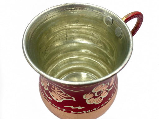 Lavina | Red Copper Cup with Flower Design (9.5 cm)