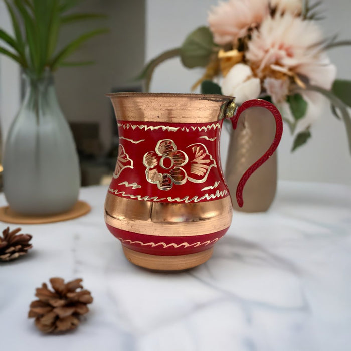 Lavina | Red Copper Cup with Flower Design (9.5 cm)