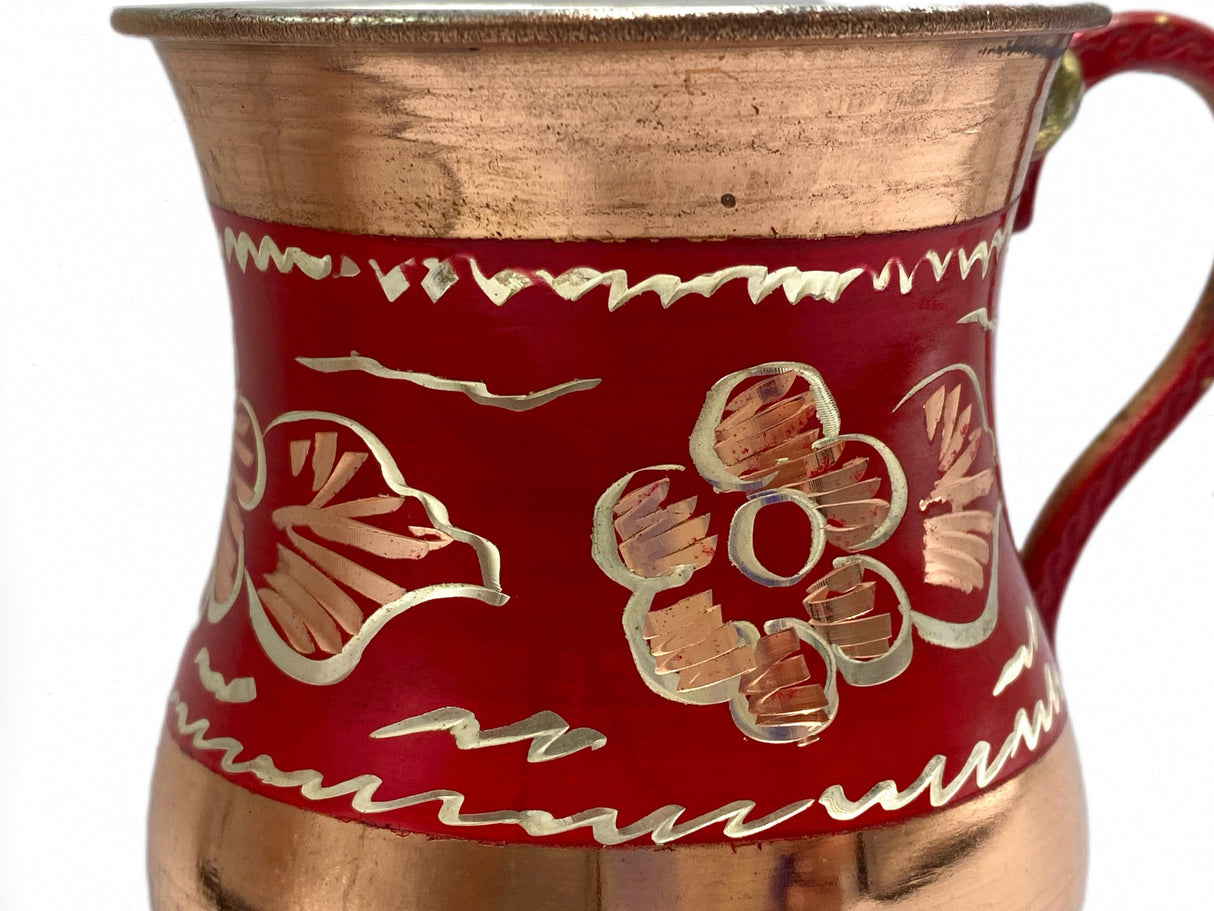 Lavina | Red Copper Cup with Flower Design (9.5 cm)