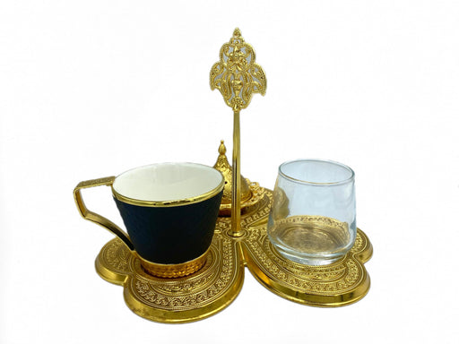 Lavina | Turkish Coffee Cup Set 3 Pieces Gold Color with Handle Lavina Coffee Set