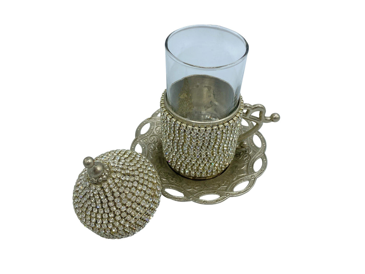 Lavina | Turkish Tea Cup with Lid Swarovski Stone Design