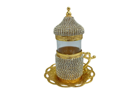 Lavina | Turkish Tea Cup with Lid Swarovski Stone Design