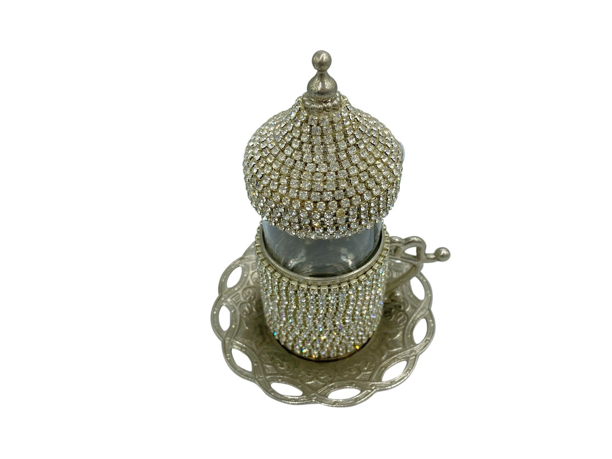 Lavina | Turkish Tea Cup with Lid Swarovski Stone Design