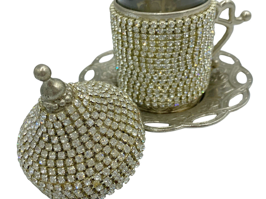 Lavina | Turkish Tea Cup with Lid Swarovski Stone Design