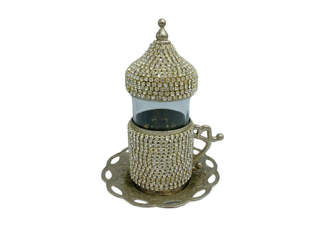 Lavina | Turkish Tea Cup with Lid Swarovski Stone Design