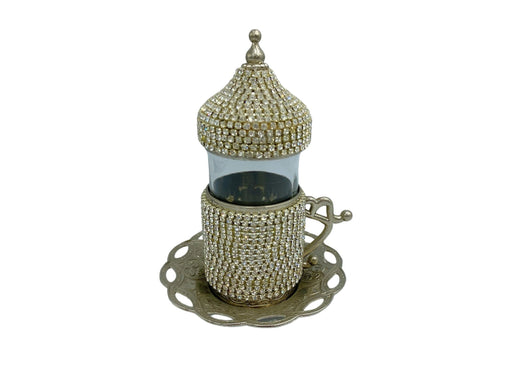 Lavina | Turkish Tea Cup with Lid Swarovski Stone Design Lavina Tea Cups