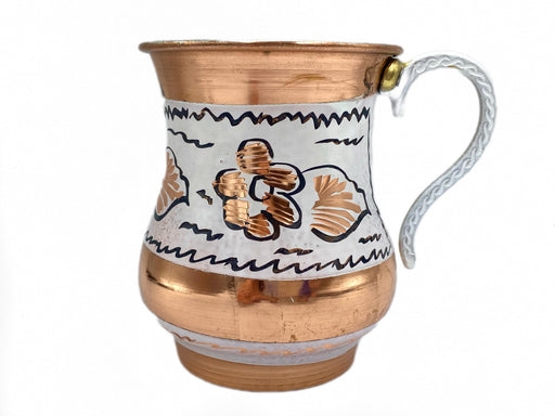 Lavina | White Copper Cup with Flower Design (9.5 cm)
