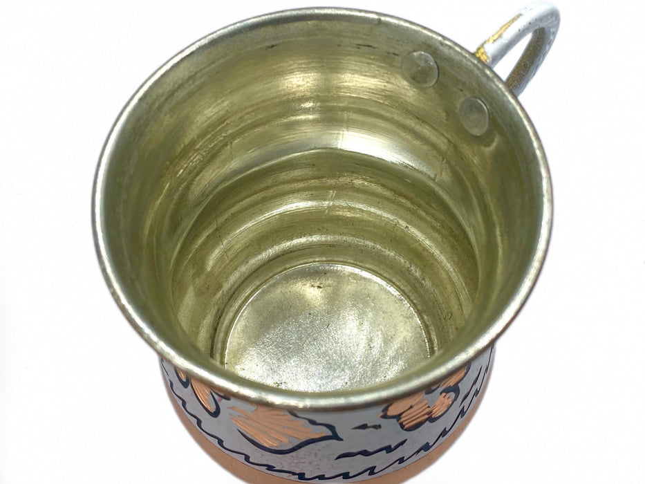Lavina | White Copper Cup with Flower Design (9.5 cm)