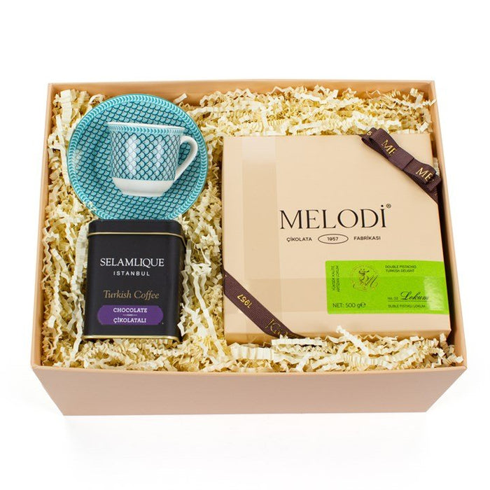 Melodi - Turquoise Pistachio Turkish Delight and Coffee Gift Set
