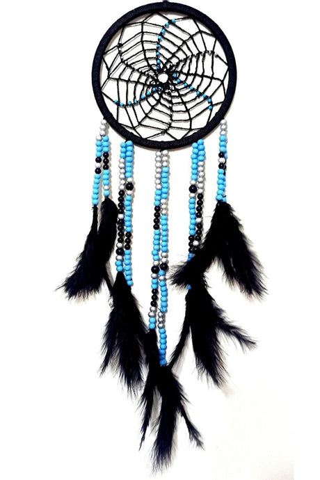 Mixperi | Black and Blue Beaded Bird Furry Black Dream Dream Catcher Wall Ornament