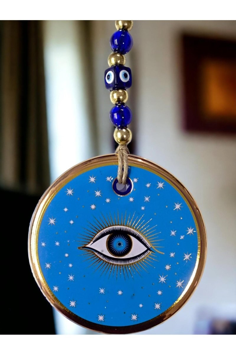 Blue Color Star Motif Eyed Glass Wall Ornament - TryAladdin