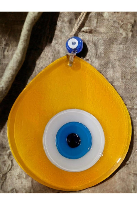 Mixperi | Blue Nazar Beaded Transparent Honey Color Drop Pattern Handmade Wall Ornament
