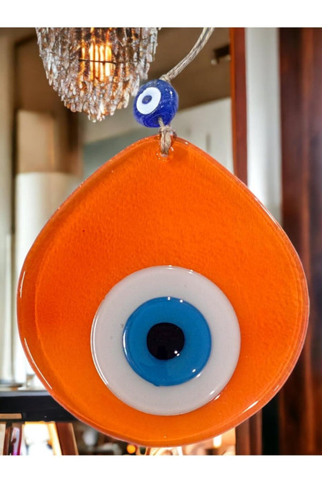 Mixperi | Blue Nazar Beaded Transparent Orange Color Drop Pattern Handmade Wall Ornament