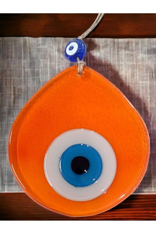Mixperi | Blue Nazar Beaded Transparent Orange Color Drop Pattern Handmade Wall Ornament