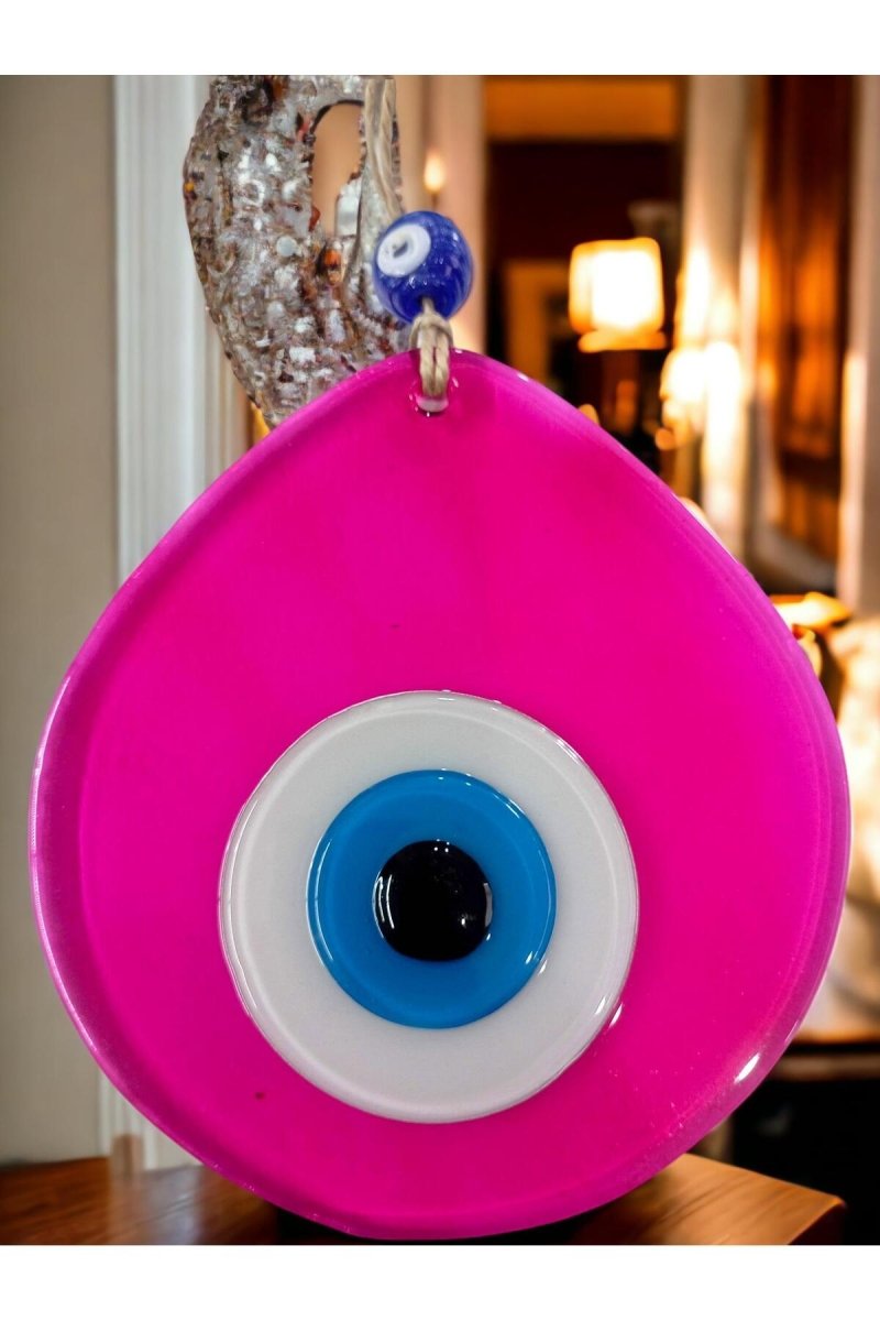 Blue Nazar Beaded Transparent Pink Color Drop Pattern Handmade Wall Ornament - TryAladdin