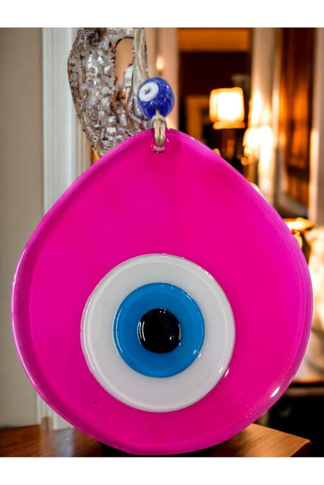 Mixperi | Blue Nazar Beaded Transparent Pink Color Drop Pattern Handmade Wall Ornament