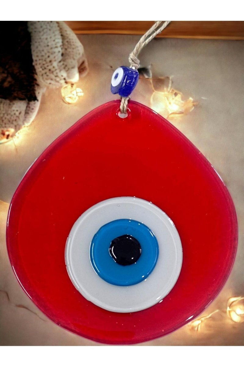 Blue Nazar Beaded Transparent Red Color Drop Pattern Handmade Wall Ornament - TryAladdin