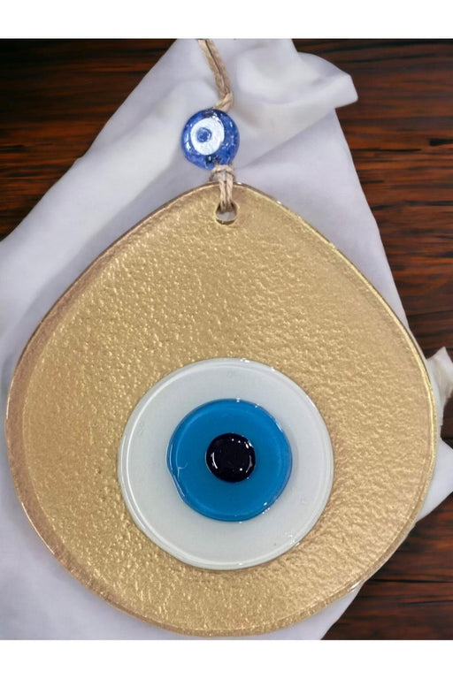 Mixperi | Blue Nazar Beads Gold Color Drop Pattern Handmade Wall Ornament