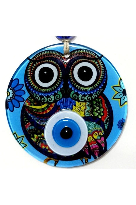 Mixperi | Blue Nazar Beads Owl Model, Blessing and Preosperity Bead Fusion Glass Wall Ornament Mixperi Islamic, Pillow Case Set, Clock, Spiritual, Candle Set, Rug, Vase, Door Mats, Wall Ornaments