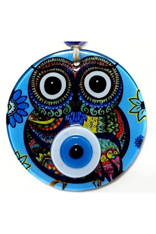 Mixperi | Blue Nazar Beads Owl Model, Blessing and Prosperity Bead Fusion Glass Wall Ornament