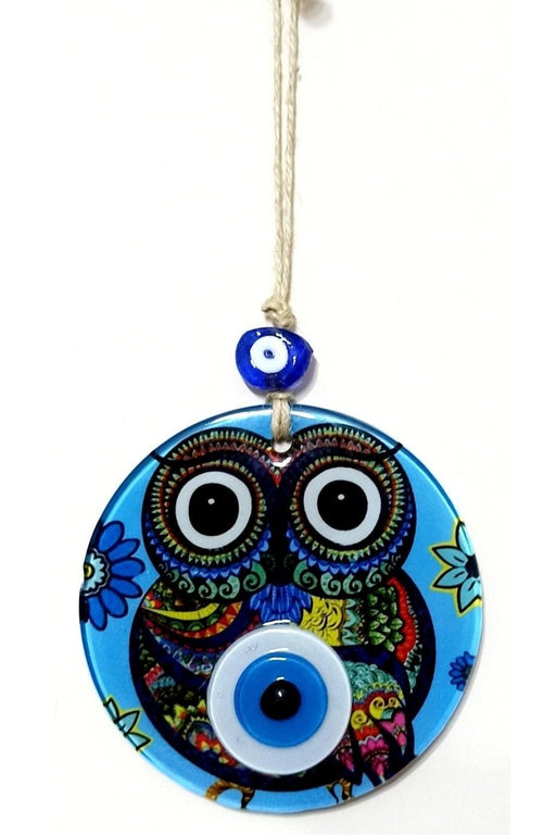 Mixperi | Blue Nazar Beads Owl Model, Blessing and Preosperity Bead Fusion Glass Wall Ornament Mixperi Islamic, Pillow Case Set, Clock, Spiritual, Candle Set, Rug, Vase, Door Mats, Wall Ornaments