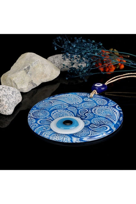 Mixperi | Blue White Glass with Nazar Beads Mixperi Islamic, Pillow Case Set, Clock, Spiritual, Candle Set, Rug, Vase, Door Mats, Wall Ornaments