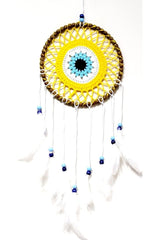 Mixperi | Dream Catcher with Nazar Bead Motif Handmade Yellow Wall Ornament