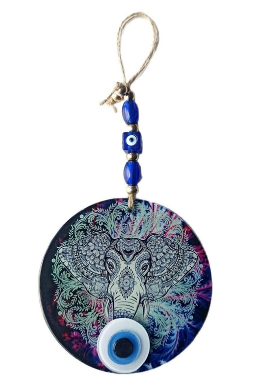 Mixperi | Elephant Figured Nazar Bead Fusion Glass Wall Ornament Mixperi Islamic, Pillow Case Set, Clock, Spiritual, Candle Set, Rug, Vase, Door Mats, Wall Ornaments