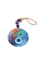 Mixperi | Fusion Glass Peacock Feather Patterned Nazar Beaded Handmade Wall Ornament