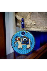 Mixperi | Gilded Elephant Model Blue Nazar Beaded Wall Ornament