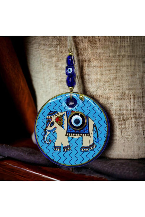 Mixperi | Gilded Elephant Model Blue Nazar Beaded Wall Ornament Mixperi Islamic, Pillow Case Set, Clock, Spiritual, Candle Set, Rug, Vase, Door Mats, Wall Ornaments