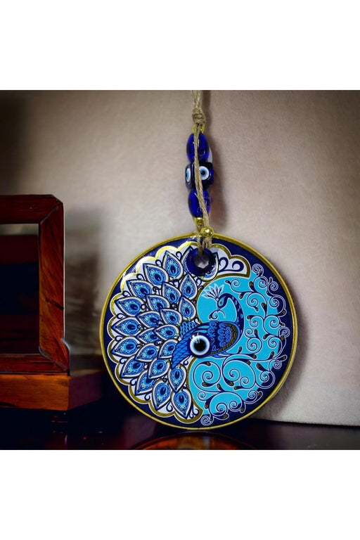 Mixperi | Gilded Nazar Beaded Peacock Glass Wall Ornament