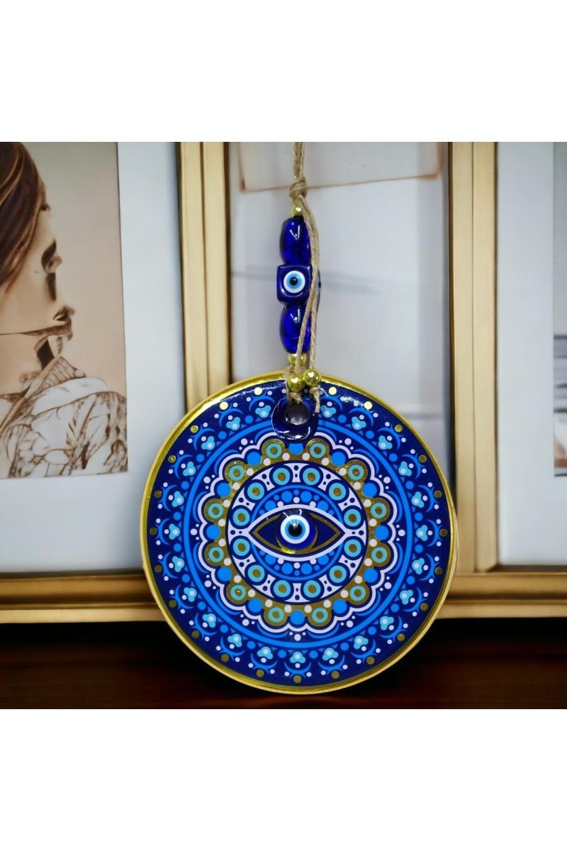 Mixperi | Gilded Nazar Beads Blue Pink Glass Wall Ornament