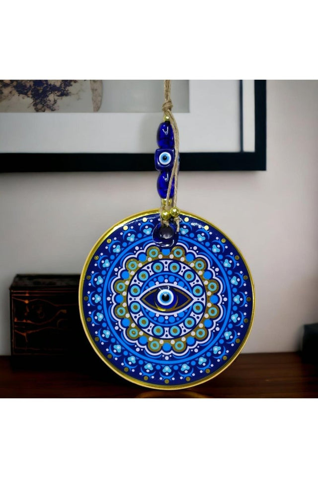 Mixperi | Gilded Nazar Beads Blue Pink Glass Wall Ornament