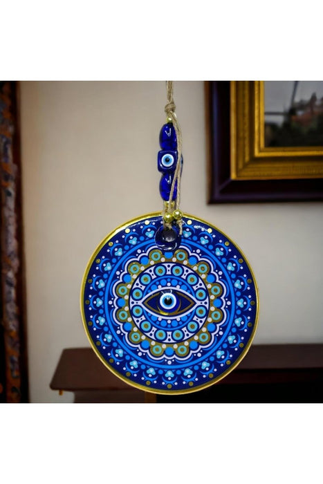 Mixperi | Gilded Nazar Beads Blue Pink Glass Wall Ornament Mixperi Islamic, Pillow Case Set, Clock, Spiritual, Candle Set, Rug, Vase, Door Mats, Wall Ornaments