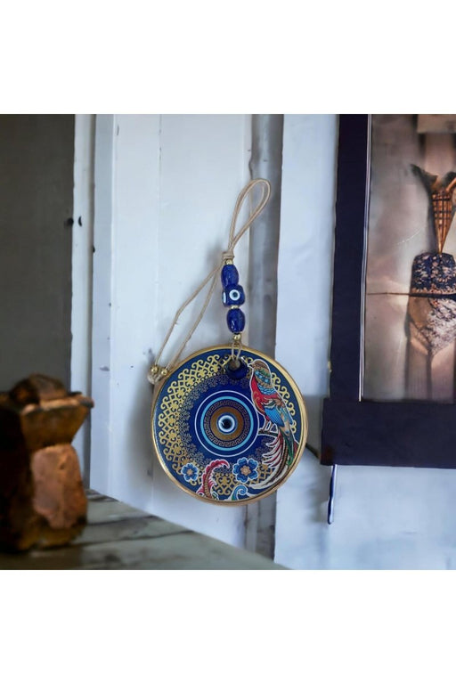 Mixperi | Gilded Nightingale Bird Flower Nazar Beaded Wall Ornament Glass Wall Decoration