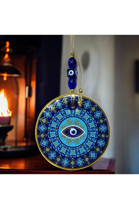 Mixperi | Gilded Turquoise Color Eye Model Nazar Bead Glass Wall Ornament Mixperi Islamic, Pillow Case Set, Clock, Spiritual, Candle Set, Rug, Vase, Door Mats, Wall Ornaments