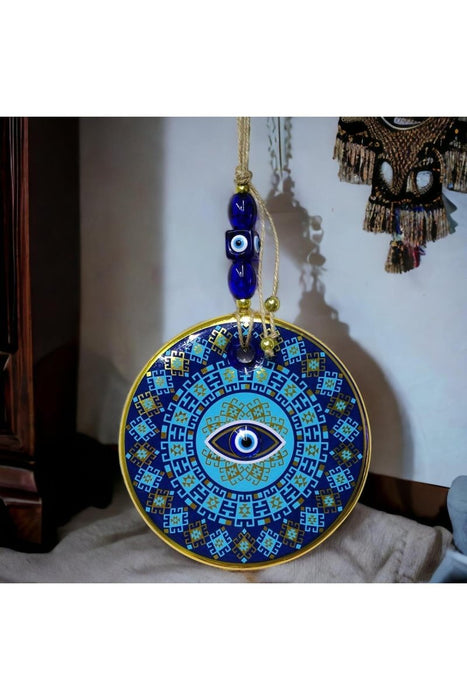 Mixperi | Gilded Turquoise Color Eye Model Nazar Bead Glass Wall Ornament Mixperi Islamic, Pillow Case Set, Clock, Spiritual, Candle Set, Rug, Vase, Door Mats, Wall Ornaments