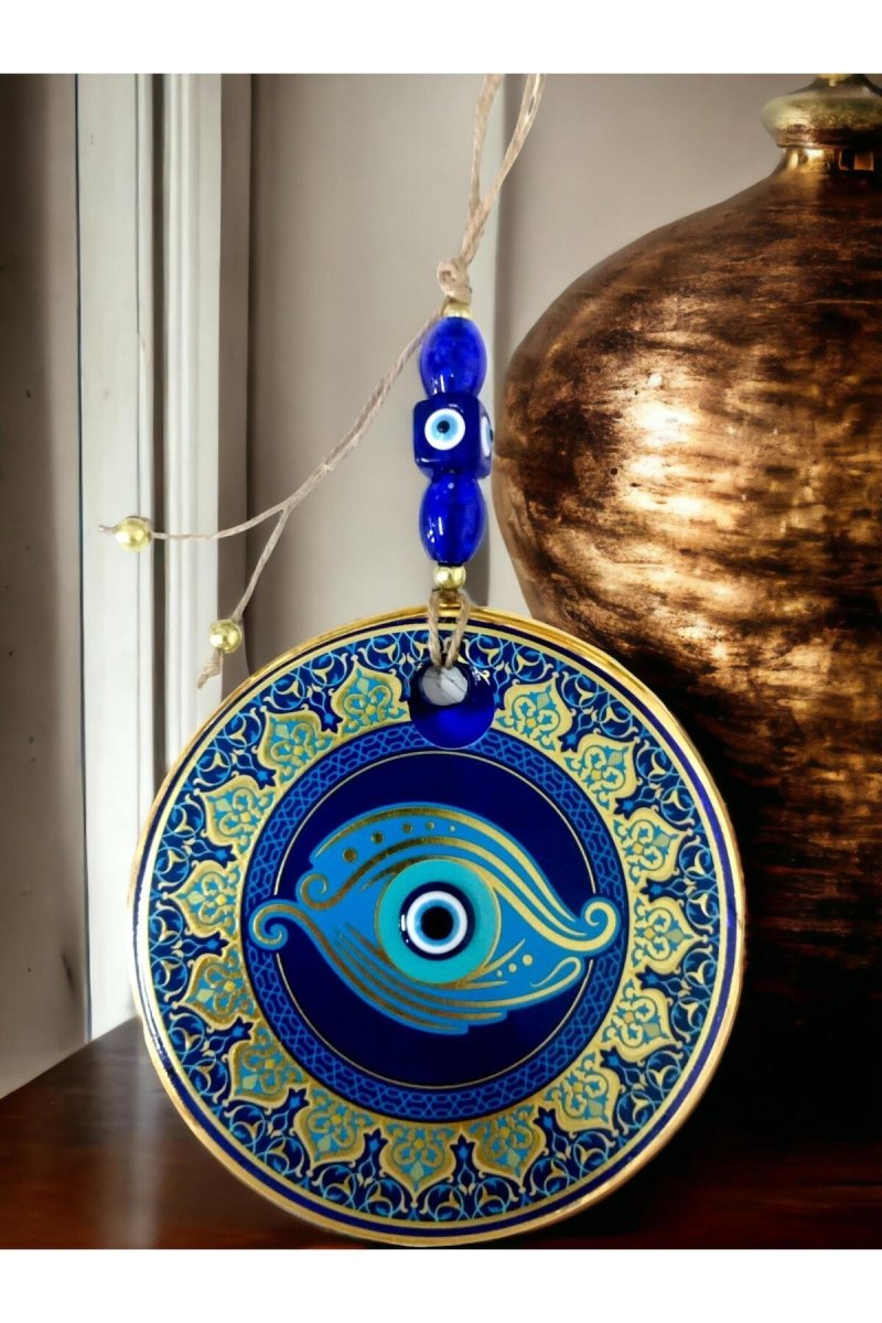 Mixperi | Gold Embroidered Fish Eyed Nazar Beaded Wall Ornament