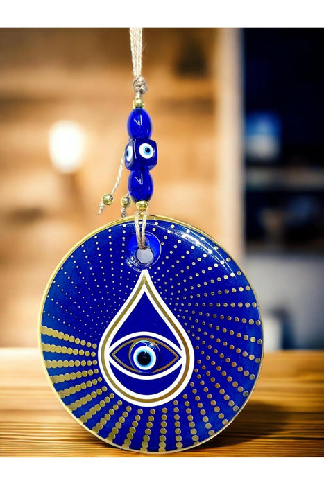 Mixperi | Golden Polka Dot Blue Glass Beaded Wall Ornament Mixperi Islamic, Pillow Case Set, Clock, Spiritual, Candle Set, Rug, Vase, Door Mats, Wall Ornaments