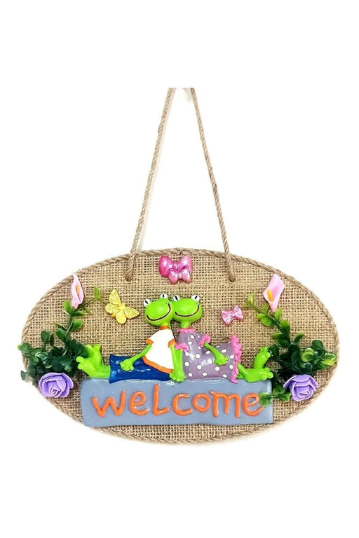 Mixperi | Green Cute Frog Double Welcome Printed Butterfly Door Ornament