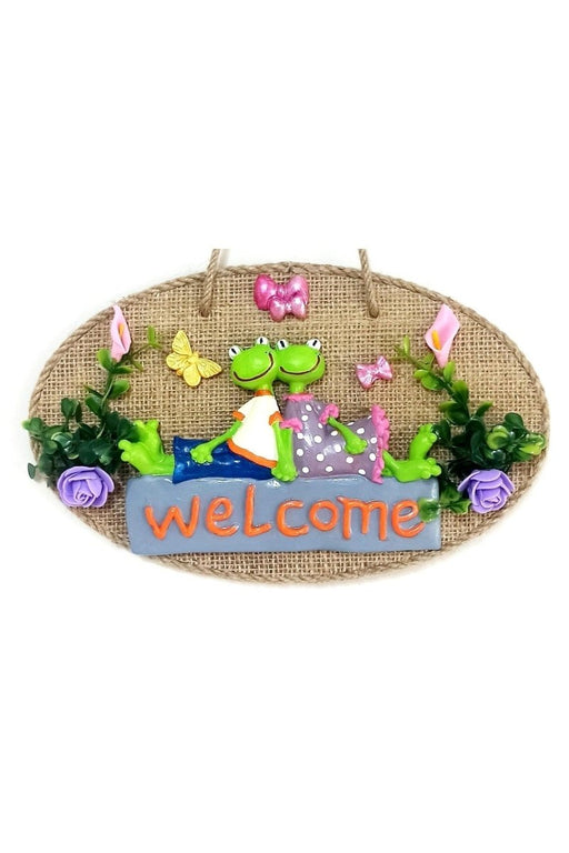Mixperi | Green Cute Frog Double Welcome Printed Butterfly Door Ornament