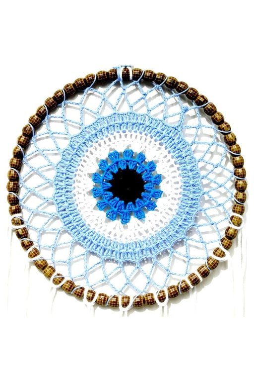 Mixperi | Handmade Ice Blue Dream Catcher Wall Ornament with Nazar Bead Motif Mixperi Islamic, Pillow Case Set, Clock, Spiritual, Candle Set, Rug, Vase, Door Mats, Wall Ornaments